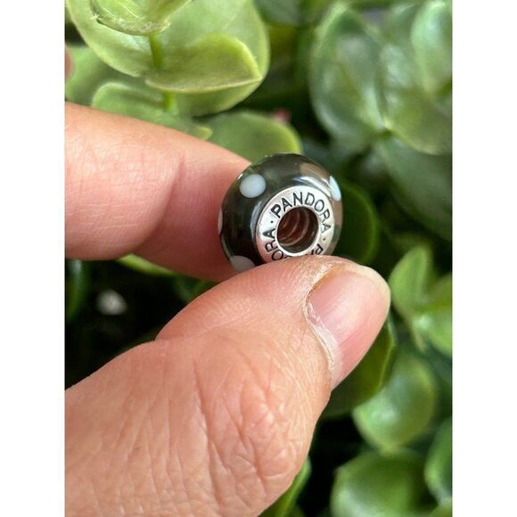 Pandora Grey White Dots Murano Glass Charm - Picture 4 of 4